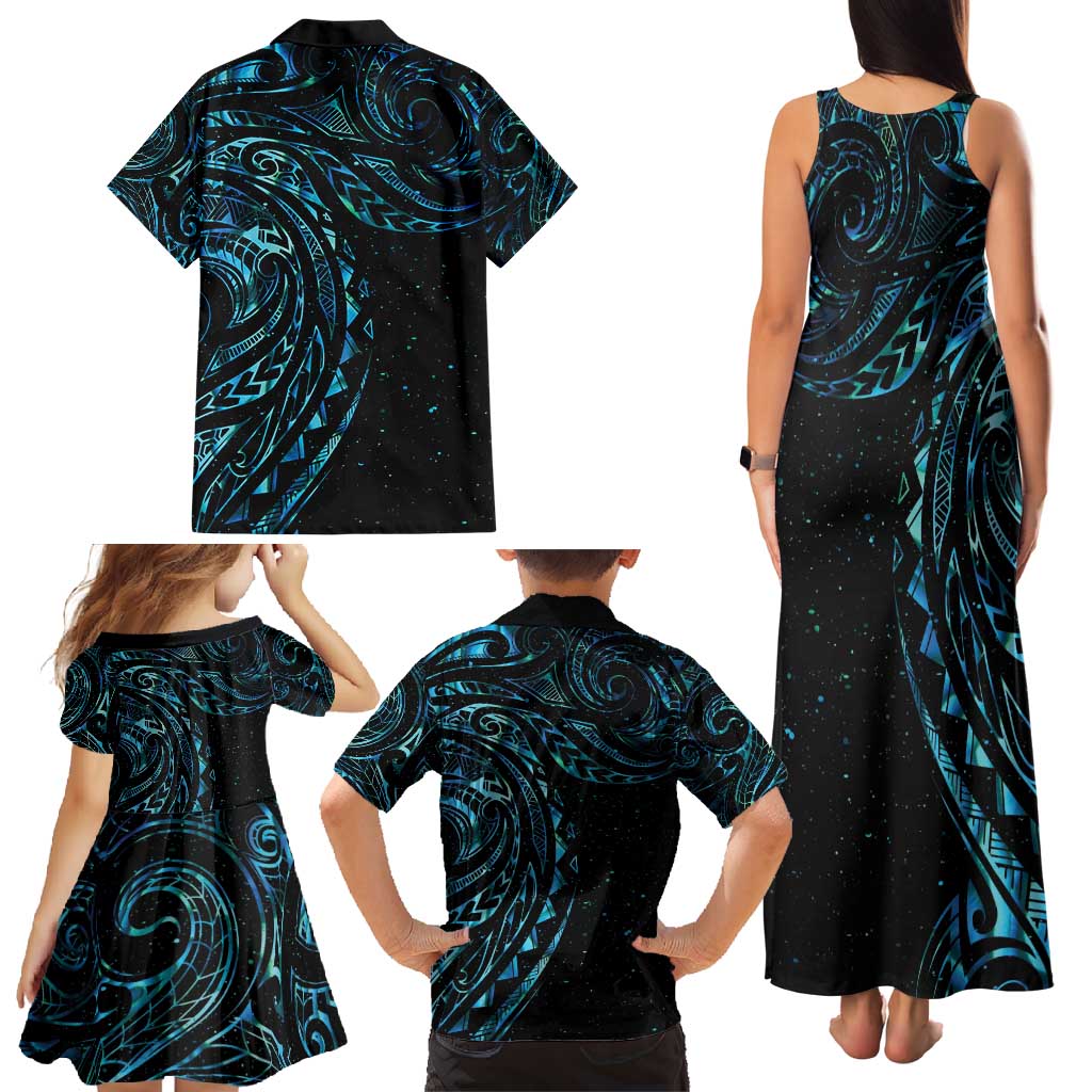 New Zealand Tribal Tattoo Family Matching Tank Maxi Dress and Hawaiian Shirt With Matariki Art LT9 - Polynesian Pride
