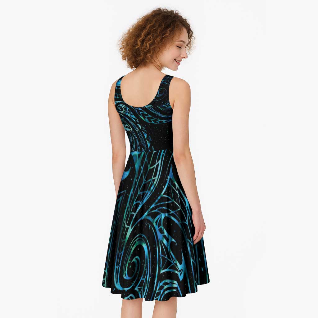 New Zealand Matariki Midi Dress Galaxy Maori Tribal Tattoo - Polynesian Pride