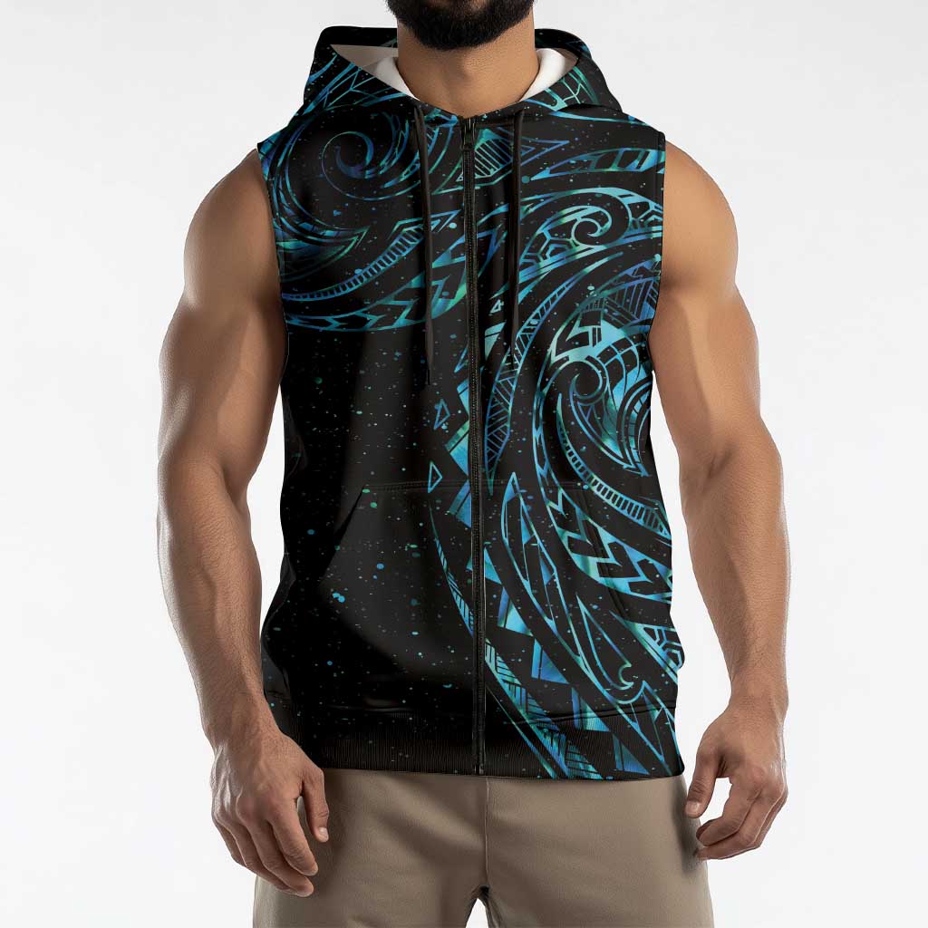 New Zealand Matariki Sleeveless Zip Hoodie Galaxy Maori Tribal Tattoo - Polynesian Pride