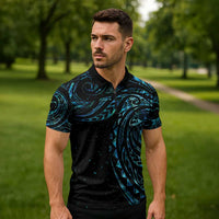 New Zealand Matariki Zipper Polo Shirt Galaxy Maori Tribal Tattoo - Polynesian Pride