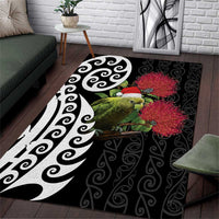 New Zealand Kakapo Christmas Area Rug Meri Kirihimete Pohutukawa Flowers LT9 Black - Polynesian Pride