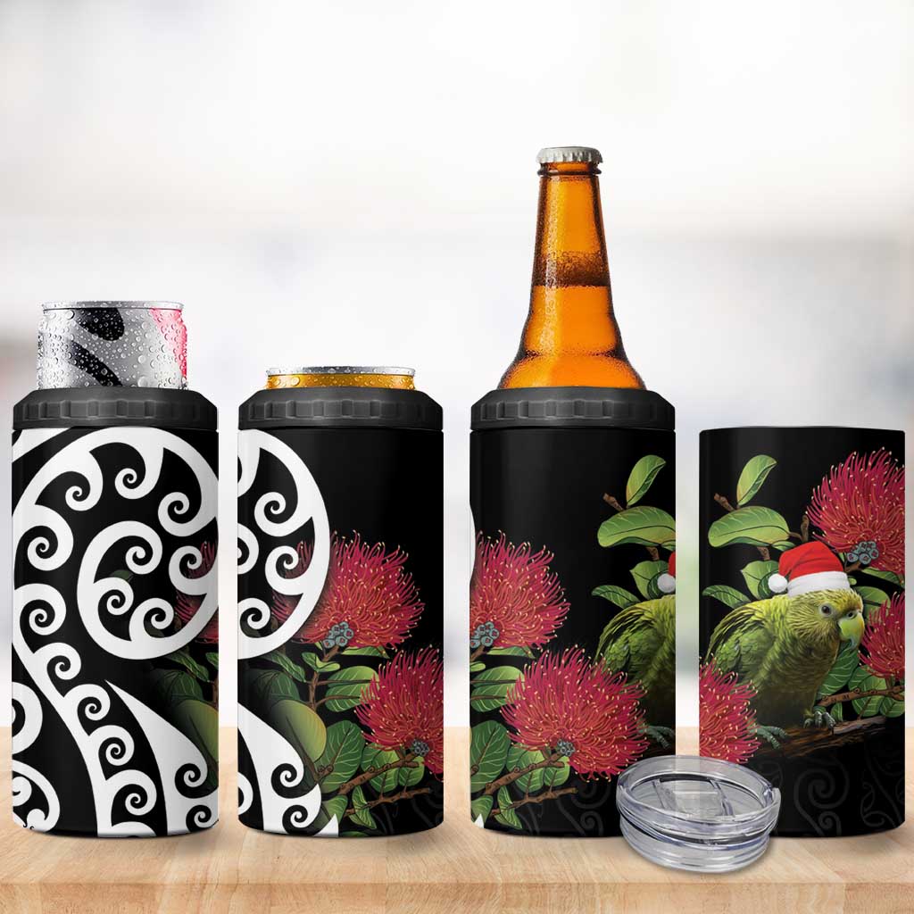 New Zealand Kakapo Christmas 4 in 1 Can Cooler Tumbler Meri Kirihimete Pohutukawa Flowers LT9 - Polynesian Pride