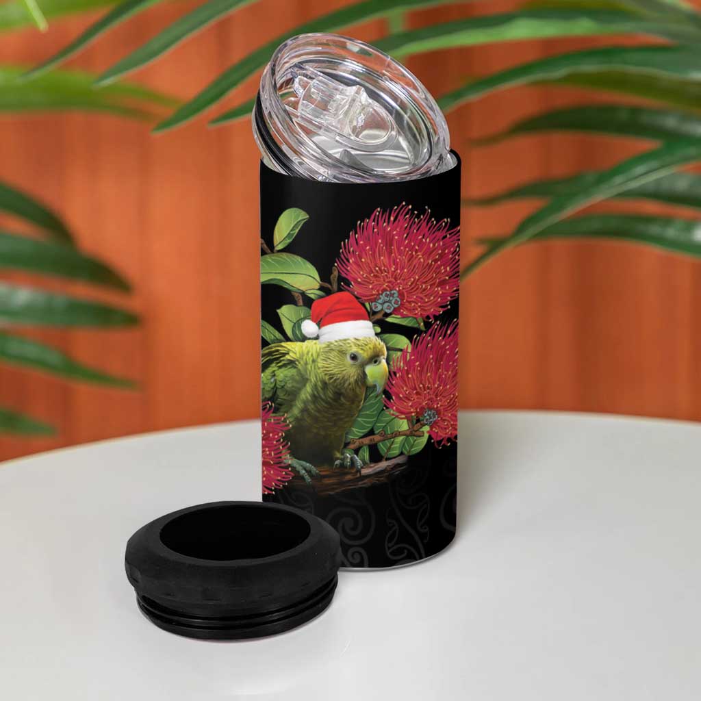 New Zealand Kakapo Christmas 4 in 1 Can Cooler Tumbler Meri Kirihimete Pohutukawa Flowers LT9 - Polynesian Pride