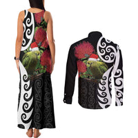 New Zealand Kakapo Christmas Couples Matching Tank Maxi Dress and Long Sleeve Button Shirt Meri Kirihimete Pohutukawa Flowers LT9 - Polynesian Pride