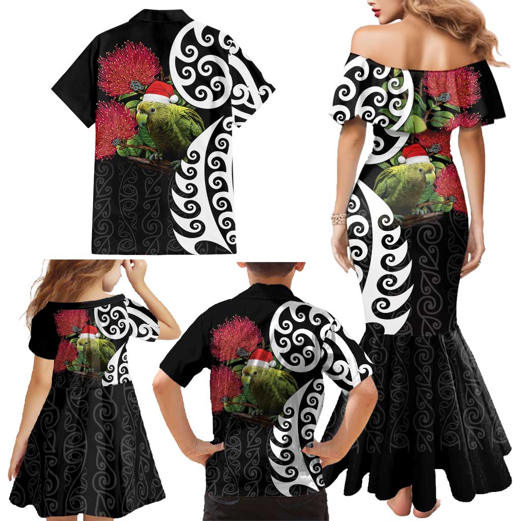 New Zealand Kakapo Christmas Family Matching Mermaid Dress and Hawaiian Shirt Meri Kirihimete Pohutukawa Flowers LT9 - Polynesian Pride