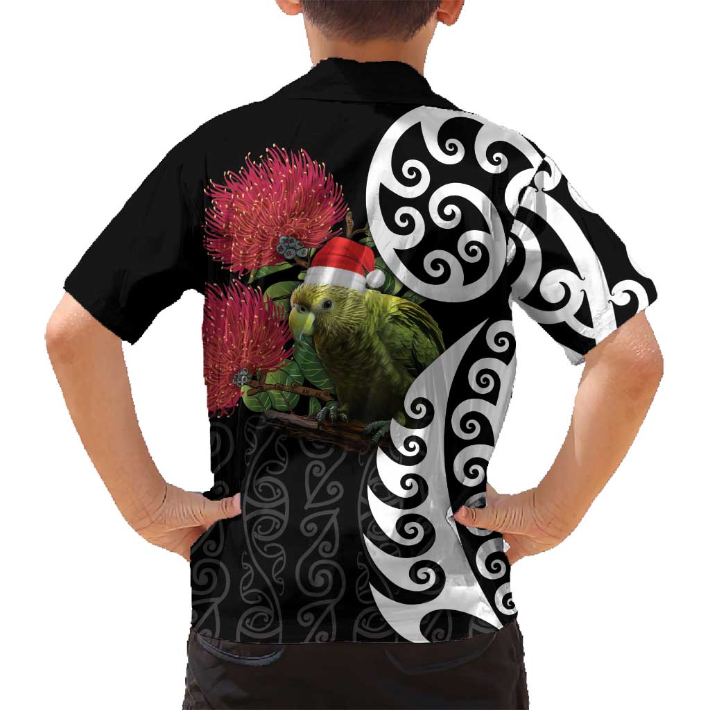 New Zealand Kakapo Christmas Family Matching Off Shoulder Short Dress and Hawaiian Shirt Meri Kirihimete Pohutukawa Flowers LT9 - Polynesian Pride