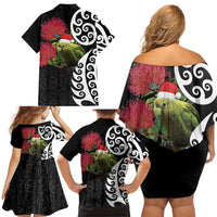 New Zealand Kakapo Christmas Family Matching Off Shoulder Short Dress and Hawaiian Shirt Meri Kirihimete Pohutukawa Flowers LT9 - Polynesian Pride