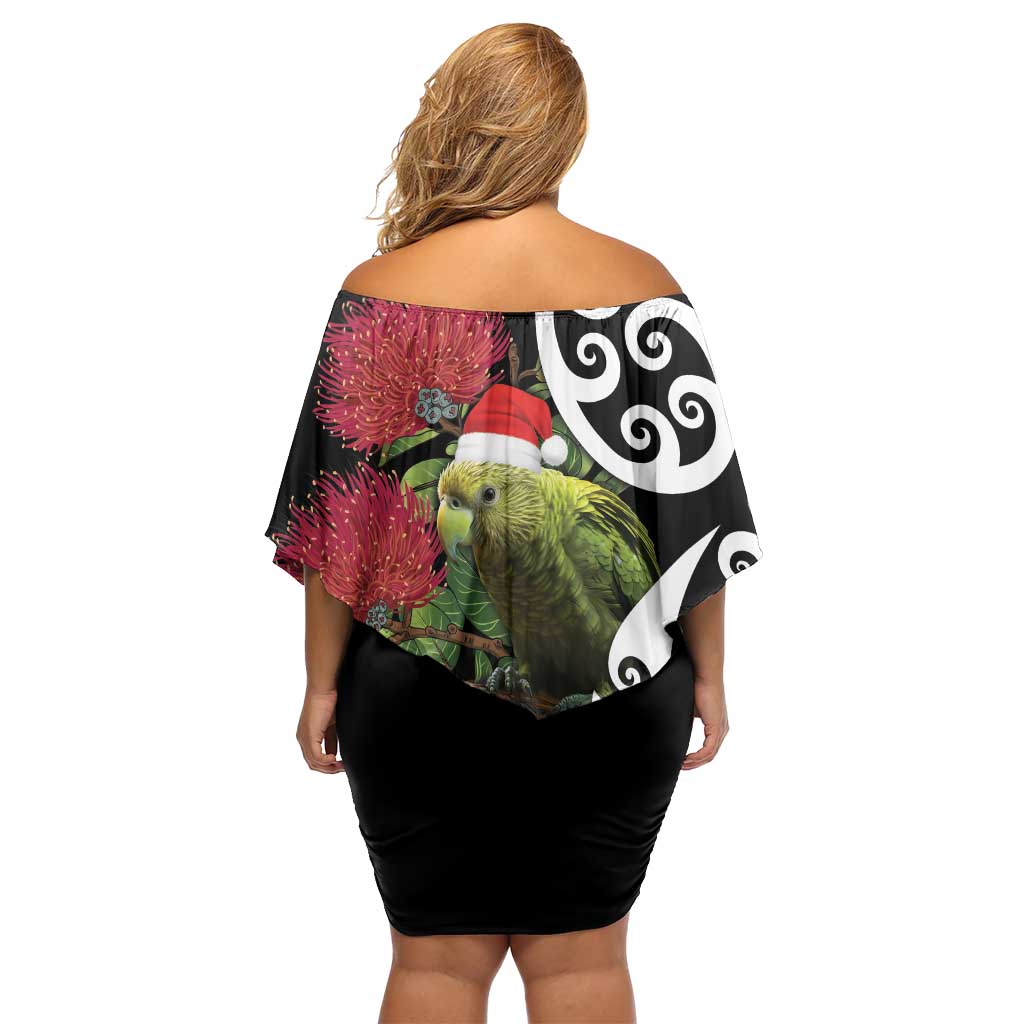 New Zealand Kakapo Christmas Family Matching Off Shoulder Short Dress and Hawaiian Shirt Meri Kirihimete Pohutukawa Flowers LT9 - Polynesian Pride