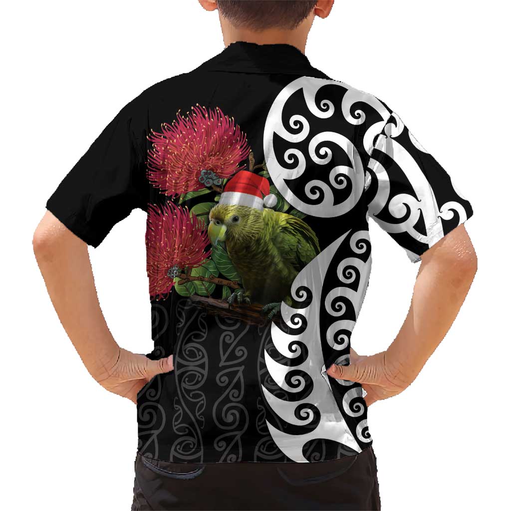 New Zealand Kakapo Christmas Family Matching Short Sleeve Bodycon Dress and Hawaiian Shirt Meri Kirihimete Pohutukawa Flowers LT9 - Polynesian Pride