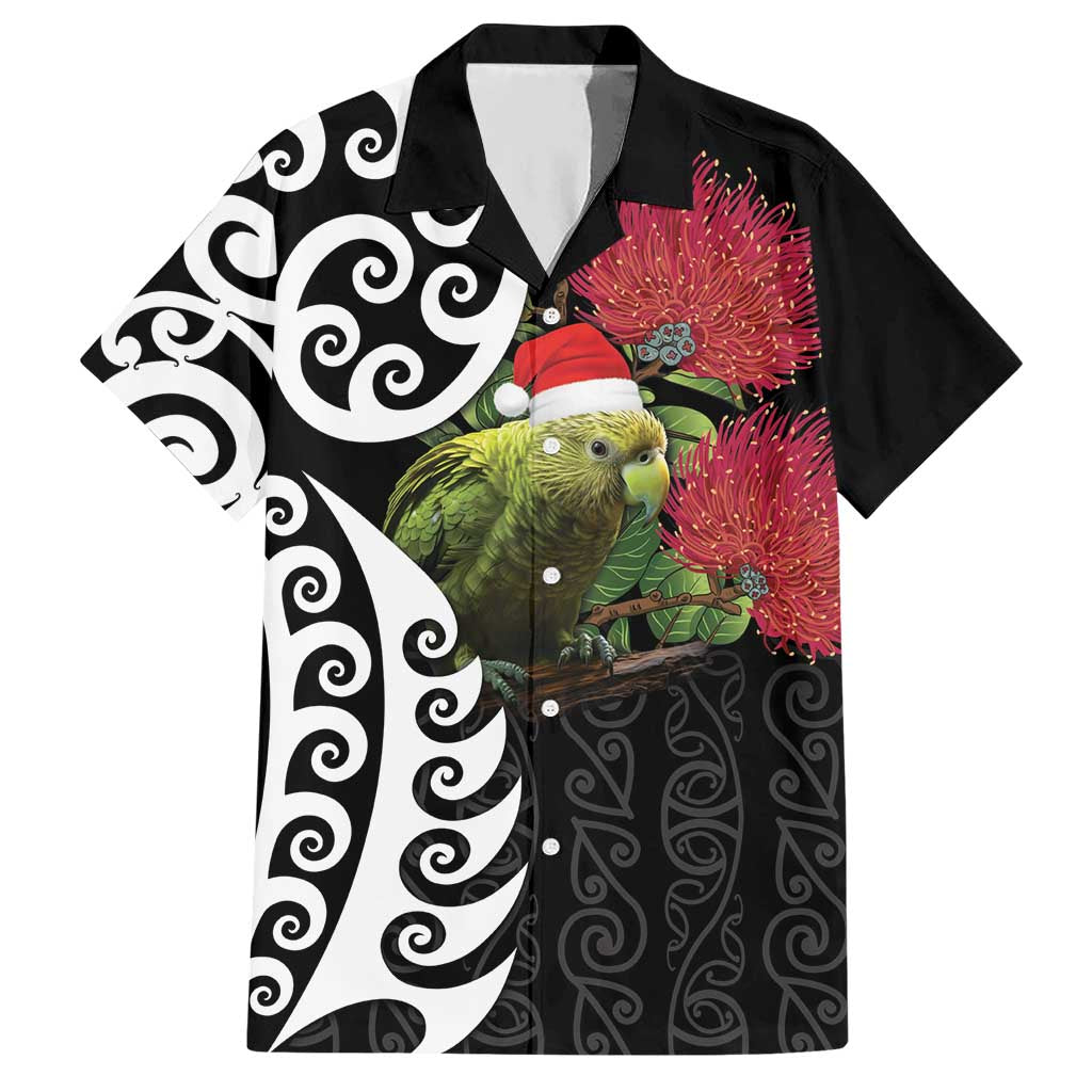 New Zealand Kakapo Christmas Hawaiian Shirt Meri Kirihimete Pohutukawa Flowers LT9 Black - Polynesian Pride