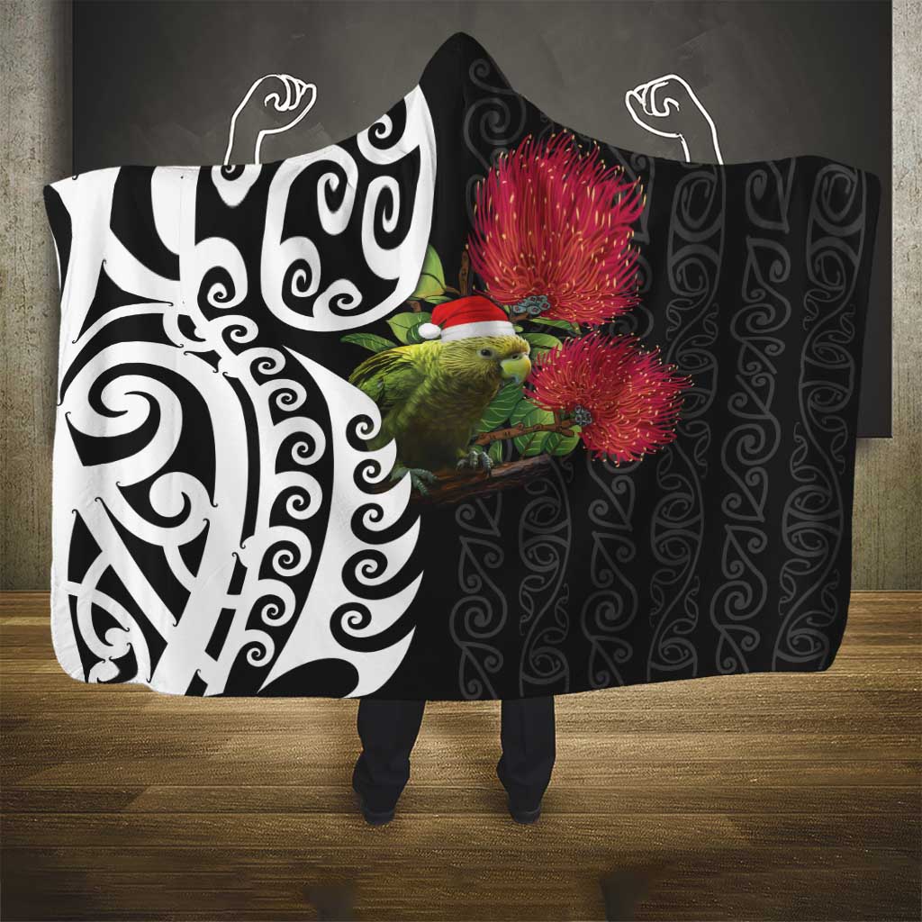 New Zealand Kakapo Christmas Hooded Blanket Meri Kirihimete Pohutukawa Flowers LT9 - Polynesian Pride
