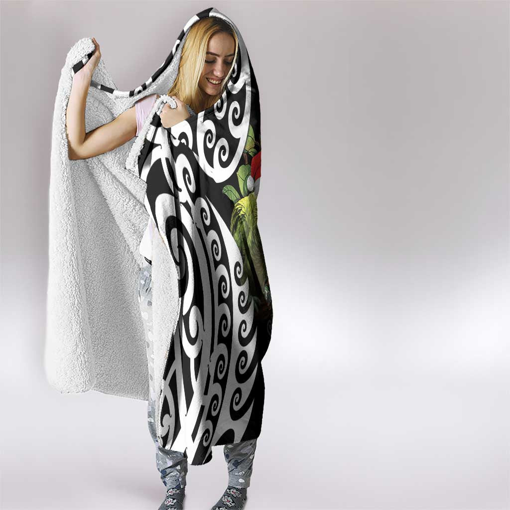 New Zealand Kakapo Christmas Hooded Blanket Meri Kirihimete Pohutukawa Flowers LT9 - Polynesian Pride