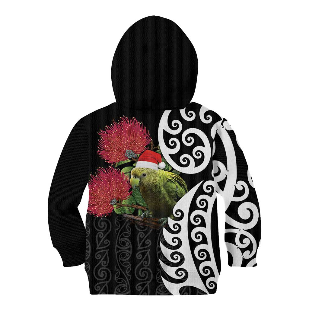 New Zealand Kakapo Christmas Kid Hoodie Meri Kirihimete Pohutukawa Flowers LT9 - Polynesian Pride