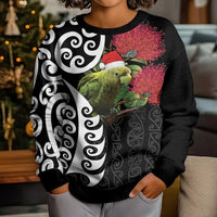 New Zealand Kakapo Christmas Kid Ugly Christmas Sweater Meri Kirihimete Pohutukawa Flowers LT9 - Polynesian Pride