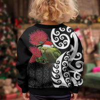 New Zealand Kakapo Christmas Kid Ugly Christmas Sweater Meri Kirihimete Pohutukawa Flowers LT9 - Polynesian Pride