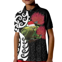 New Zealand Kakapo Christmas Kid Polo Shirt Meri Kirihimete Pohutukawa Flowers LT9 Kid Black - Polynesian Pride
