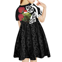 New Zealand Kakapo Christmas Kid Short Sleeve Dress Meri Kirihimete Pohutukawa Flowers LT9 - Polynesian Pride