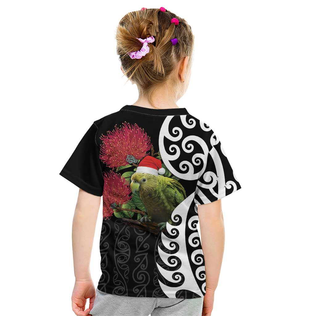 New Zealand Kakapo Christmas Kid T Shirt Meri Kirihimete Pohutukawa Flowers LT9 - Polynesian Pride