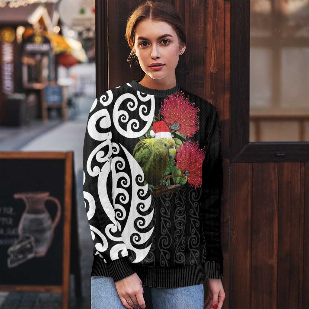 New Zealand Kakapo Christmas Ugly Christmas Sweater Meri Kirihimete Pohutukawa Flowers LT9 - Polynesian Pride