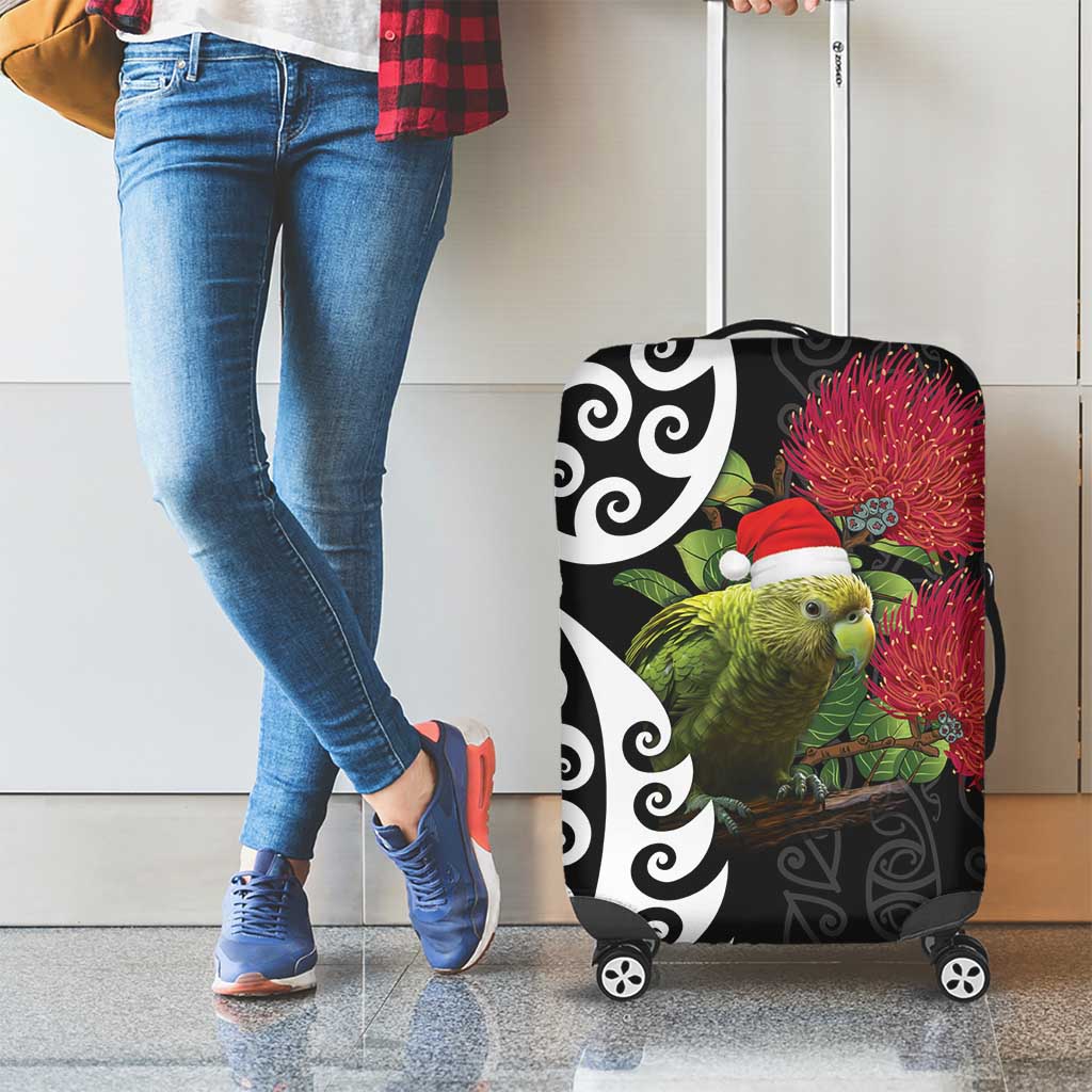 New Zealand Kakapo Christmas Luggage Cover Meri Kirihimete Pohutukawa Flowers LT9 - Polynesian Pride