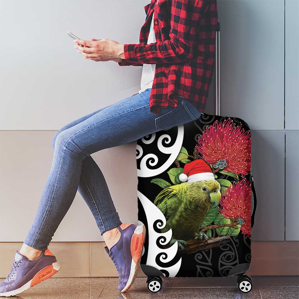 New Zealand Kakapo Christmas Luggage Cover Meri Kirihimete Pohutukawa Flowers LT9 - Polynesian Pride