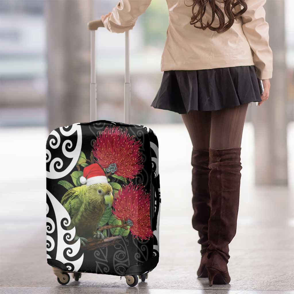 New Zealand Kakapo Christmas Luggage Cover Meri Kirihimete Pohutukawa Flowers LT9 - Polynesian Pride