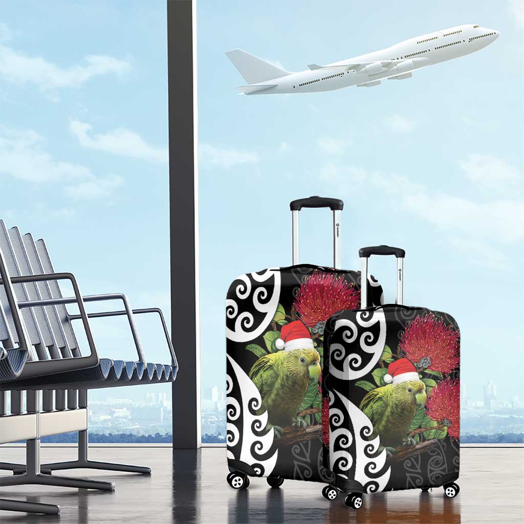 New Zealand Kakapo Christmas Luggage Cover Meri Kirihimete Pohutukawa Flowers LT9 - Polynesian Pride