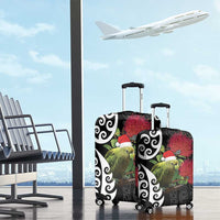 New Zealand Kakapo Christmas Luggage Cover Meri Kirihimete Pohutukawa Flowers LT9 - Polynesian Pride