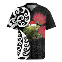 New Zealand Kakapo Christmas Rugby Jersey Meri Kirihimete Pohutukawa Flowers LT9 Black - Polynesian Pride