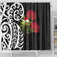 New Zealand Kakapo Christmas Shower Curtain Meri Kirihimete Pohutukawa Flowers LT9 - Polynesian Pride