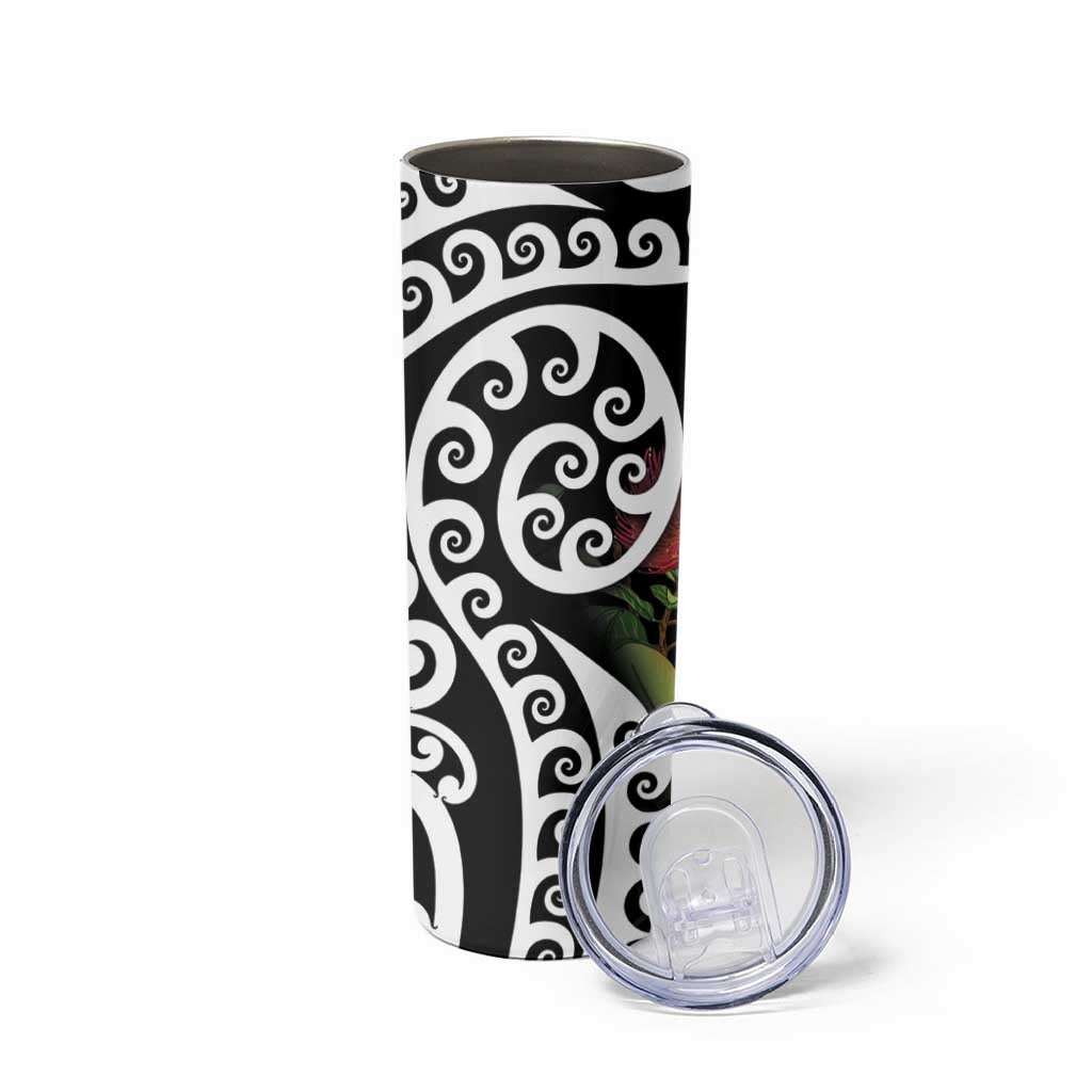 New Zealand Kakapo Christmas Skinny Tumbler Meri Kirihimete Pohutukawa Flowers LT9 - Polynesian Pride