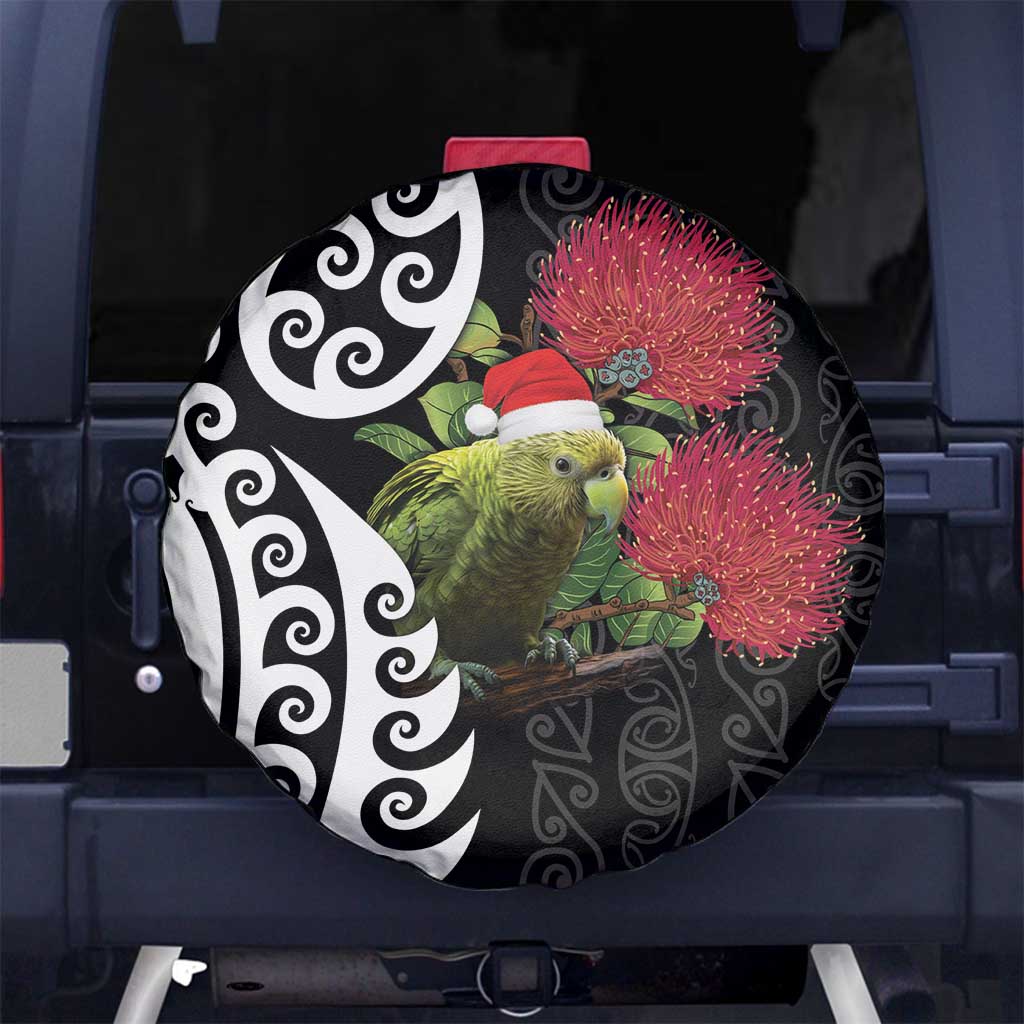 New Zealand Kakapo Christmas Spare Tire Cover Meri Kirihimete Pohutukawa Flowers LT9 - Polynesian Pride