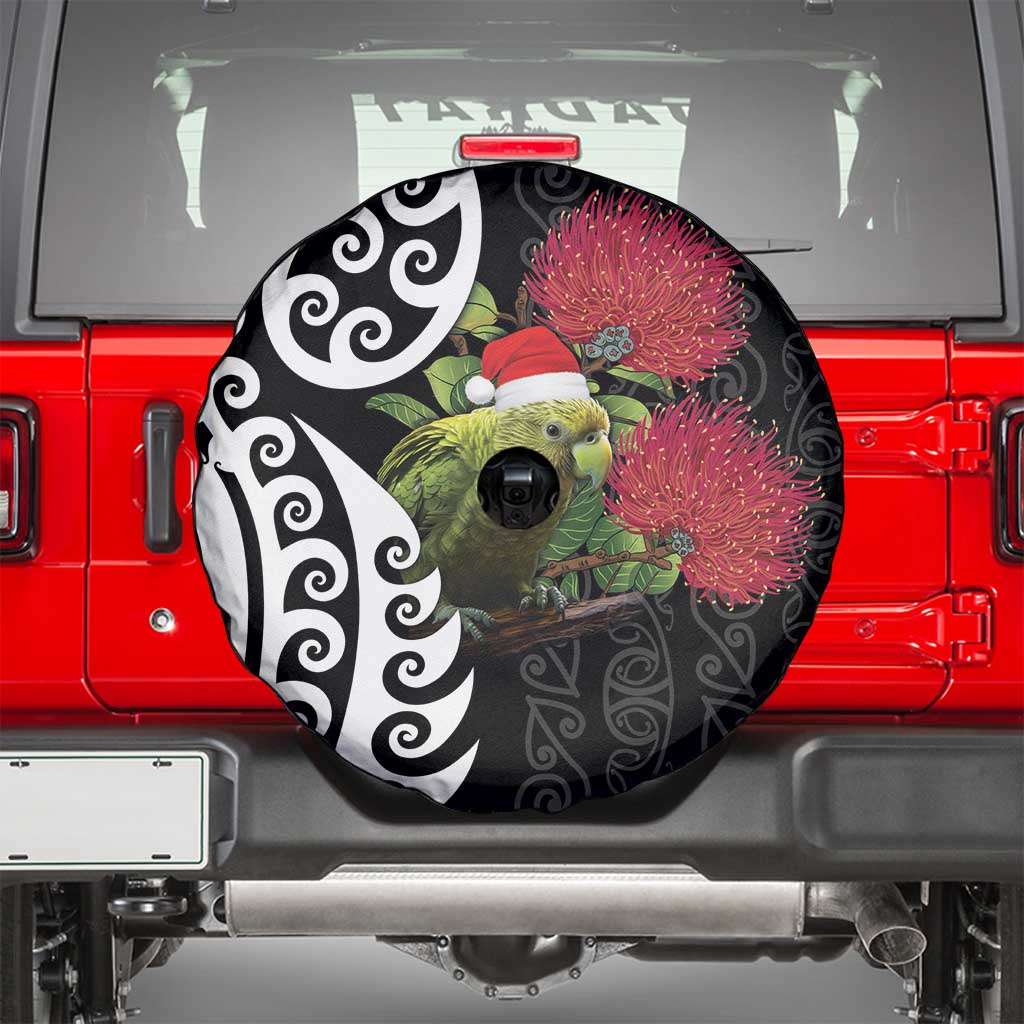 New Zealand Kakapo Christmas Spare Tire Cover Meri Kirihimete Pohutukawa Flowers LT9 - Polynesian Pride