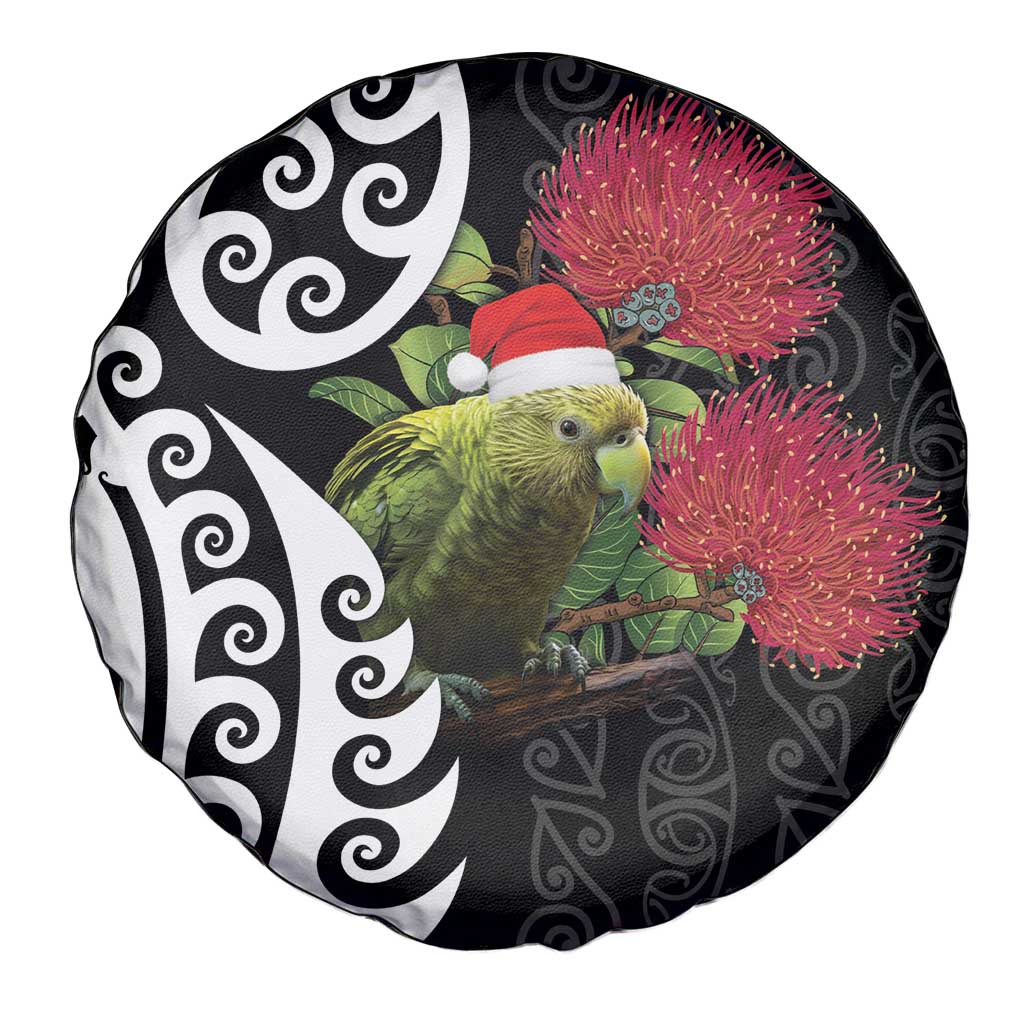 New Zealand Kakapo Christmas Spare Tire Cover Meri Kirihimete Pohutukawa Flowers LT9 - Polynesian Pride