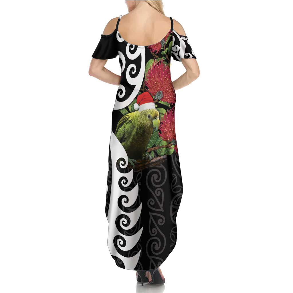 New Zealand Kakapo Christmas Summer Maxi Dress Meri Kirihimete Pohutukawa Flowers LT9 - Polynesian Pride