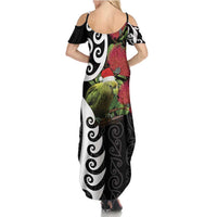 New Zealand Kakapo Christmas Summer Maxi Dress Meri Kirihimete Pohutukawa Flowers LT9 - Polynesian Pride