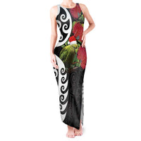 New Zealand Kakapo Christmas Tank Maxi Dress Meri Kirihimete Pohutukawa Flowers LT9 Women Black - Polynesian Pride