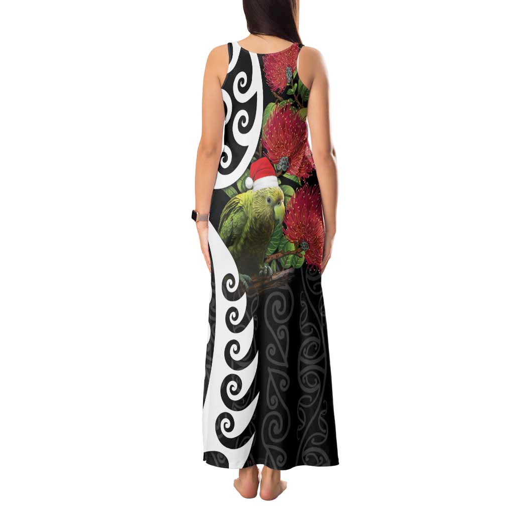 New Zealand Kakapo Christmas Tank Maxi Dress Meri Kirihimete Pohutukawa Flowers LT9 - Polynesian Pride