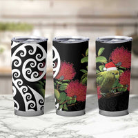 New Zealand Kakapo Christmas Tumbler Cup Meri Kirihimete Pohutukawa Flowers LT9 - Polynesian Pride