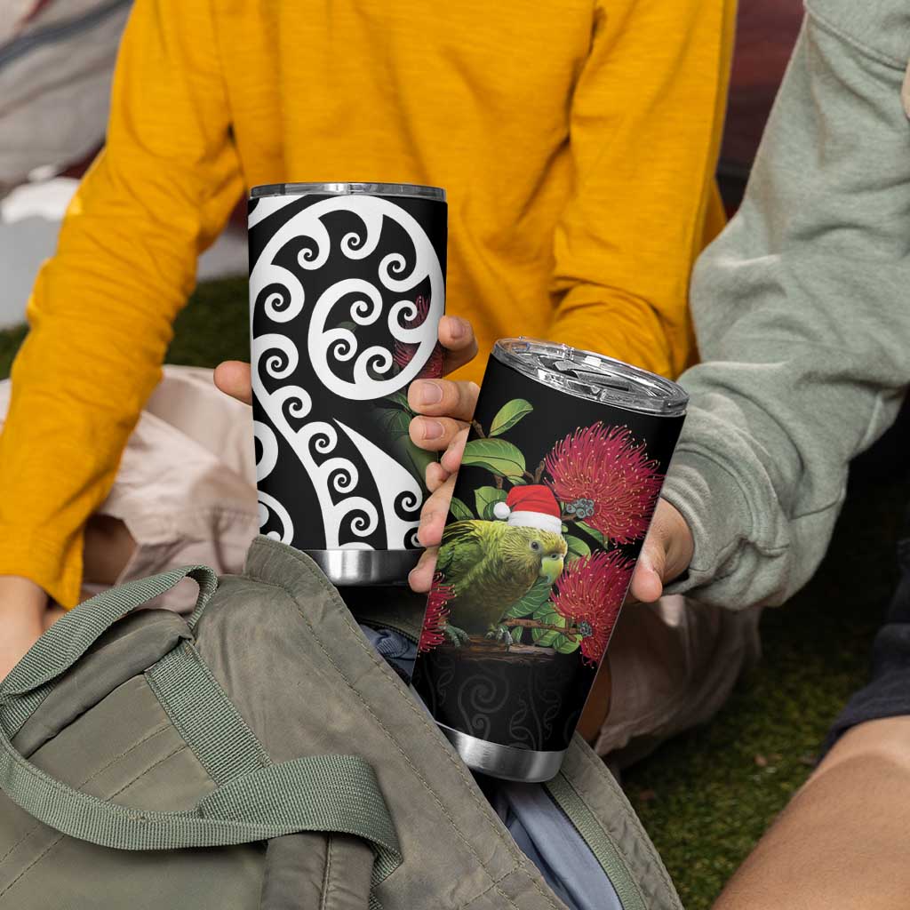 New Zealand Kakapo Christmas Tumbler Cup Meri Kirihimete Pohutukawa Flowers LT9 - Polynesian Pride