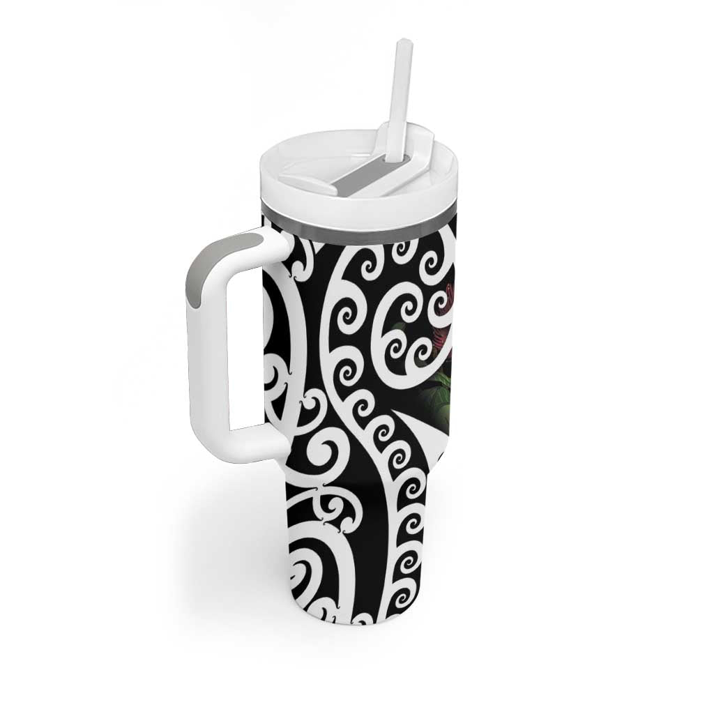 New Zealand Kakapo Christmas Tumbler With Handle Meri Kirihimete Pohutukawa Flowers LT9 - Polynesian Pride