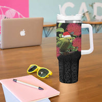 New Zealand Kakapo Christmas Tumbler With Handle Meri Kirihimete Pohutukawa Flowers LT9 - Polynesian Pride