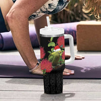 New Zealand Kakapo Christmas Tumbler With Handle Meri Kirihimete Pohutukawa Flowers LT9 - Polynesian Pride