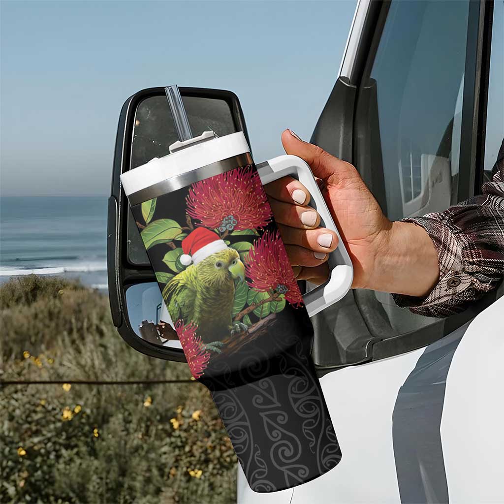New Zealand Kakapo Christmas Tumbler With Handle Meri Kirihimete Pohutukawa Flowers LT9 - Polynesian Pride