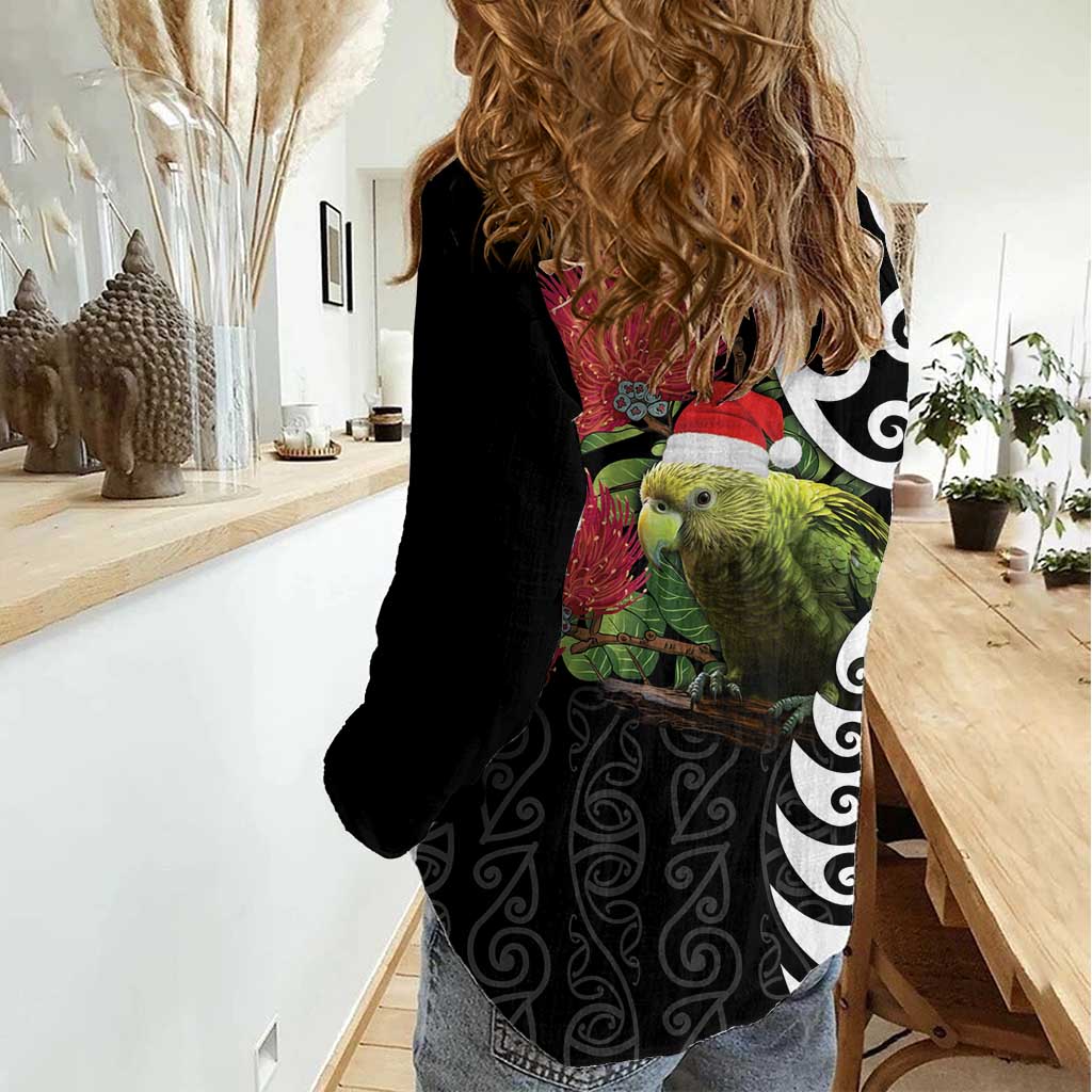 New Zealand Kakapo Christmas Women Casual Shirt Meri Kirihimete Pohutukawa Flowers LT9 - Polynesian Pride
