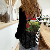 New Zealand Kakapo Christmas Women Casual Shirt Meri Kirihimete Pohutukawa Flowers LT9 - Polynesian Pride
