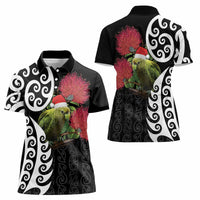 New Zealand Kakapo Christmas Women Polo Shirt Meri Kirihimete Pohutukawa Flowers LT9 - Polynesian Pride