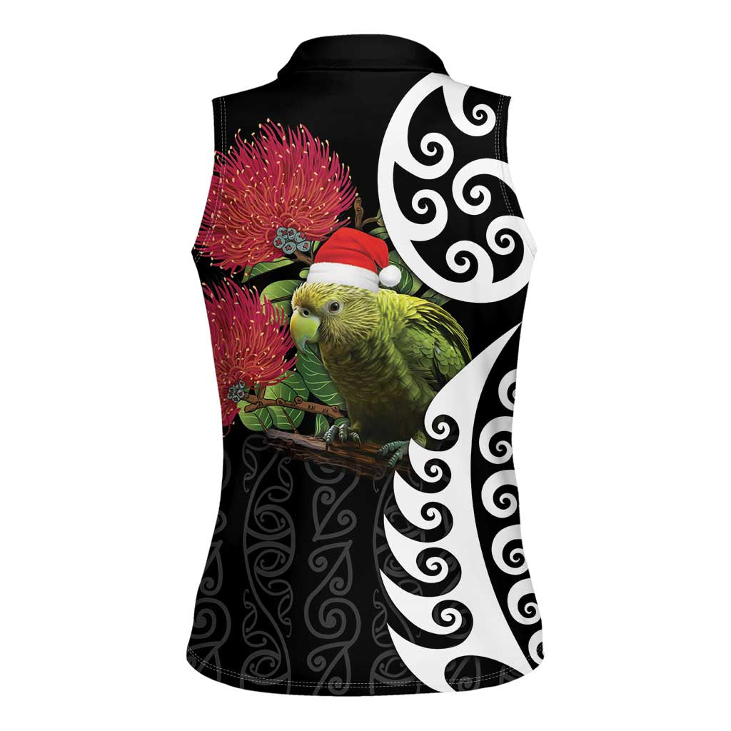 New Zealand Kakapo Christmas Women Sleeveless Polo Shirt Meri Kirihimete Pohutukawa Flowers LT9 - Polynesian Pride