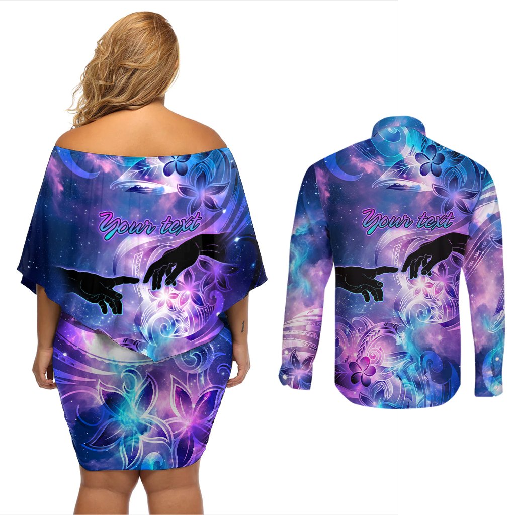 I Love You In Every Universe Personalised Couples Matching Off Shoulder Short Dress and Long Sleeve Button Shirt Polynesian Pattern Galaxy Style LT9 - Polynesian Pride