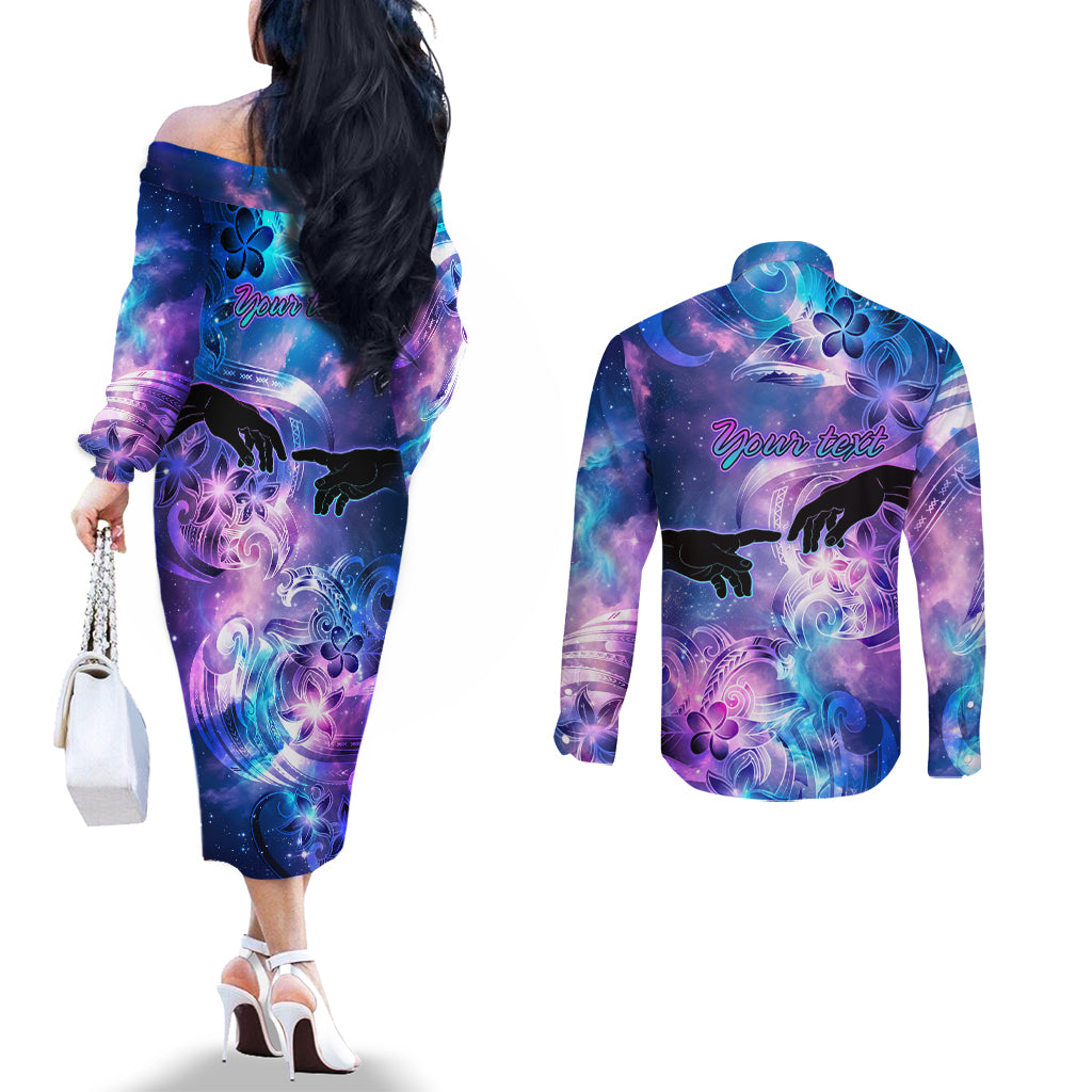 I Love You In Every Universe Personalised Couples Matching Off The Shoulder Long Sleeve Dress and Long Sleeve Button Shirt Polynesian Pattern Galaxy Style LT9 - Polynesian Pride
